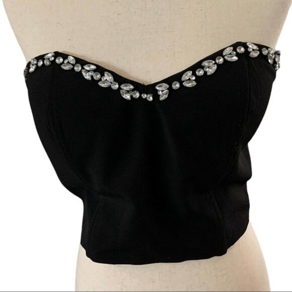 Forever 21 strapless corset top black with rhinestone accents. Padded cups Large - Picture 2 of 11